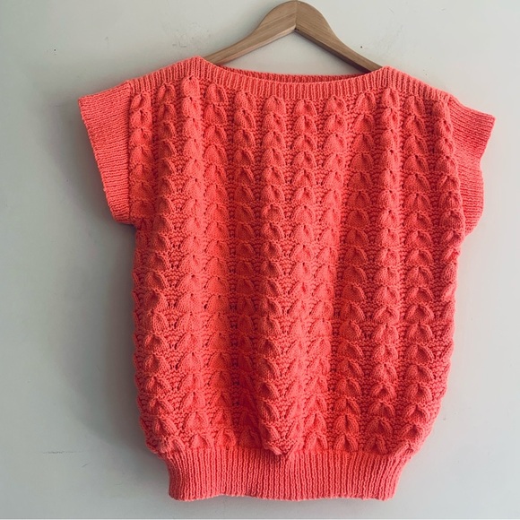 Handmade Tops - Crochet Vintage Coral Cap Sleeve Crew Sweater Women's Size Medium